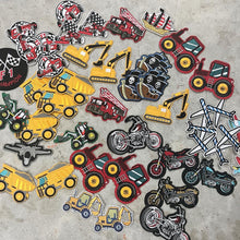 Load image into Gallery viewer, Truck motorbike transport patches for boys personalised denim name jacket