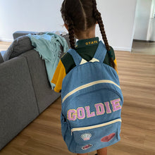 Load image into Gallery viewer, Personalised school backpack. Labelled with name and patches. Made in Australia