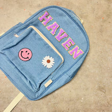 Load image into Gallery viewer, Personalised kids backpack with name and patches. Back to school