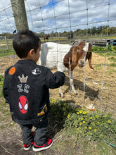 Load image into Gallery viewer, Boys custom made personalised denim super hero patch jacket