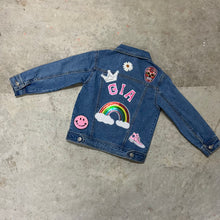 Load image into Gallery viewer, Kids girls personalised denim jacket fun cute gift ideas