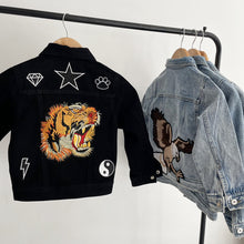 Load image into Gallery viewer, Christmas gift personalised jacket”, “custom fashion gift”, “unique denim jacket Christmas present”.