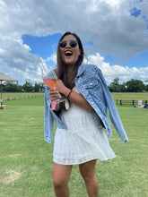 Load image into Gallery viewer, Pearl denim jacket for your wedding day bride, wifey, mrs denim jacket