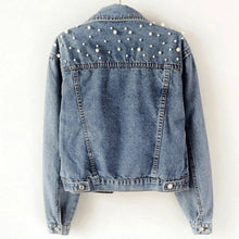 Load image into Gallery viewer, Pearl Denim Jacket. Wedding day denim jacket for the bride, wifey, mrs
