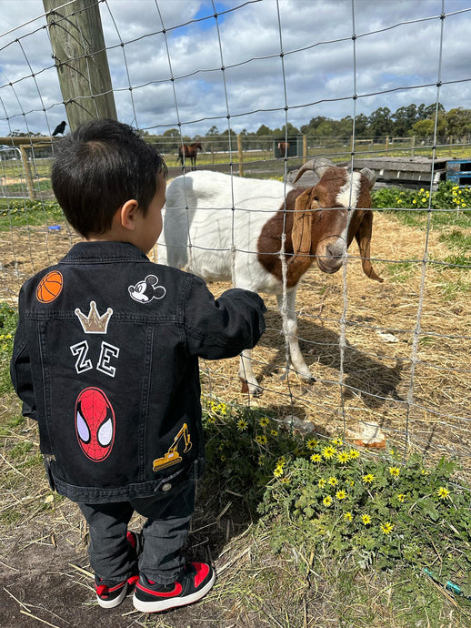 Boys custom made personalised denim super hero patch jacket 