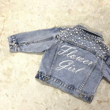 Load image into Gallery viewer, Personalised FLOWER GIRL Embroidered Pearl Denim Jacket
