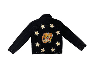Custom made adults denim jacket. Gucci tiger and sequin stars. 