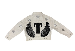 personalised custom made denim jacket with angel wings