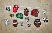 Load image into Gallery viewer, Raiders iron on patch, tupac patch, biggie patch, diamond patch, eazy e compton patch, hulk smash patch, kiss tongue patch. Custom made patch jackets 
