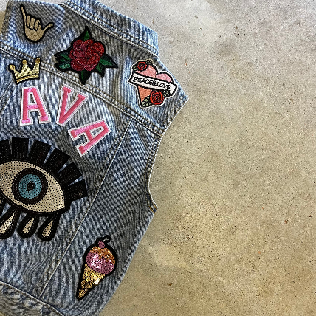 Custom made personalised denim vest 